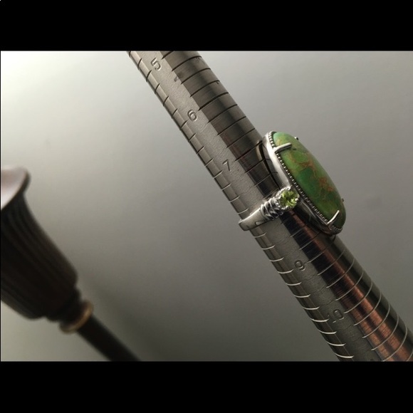 Mojave Green Turquoise/Peridot Earrings/ Ring Set 925 -  14K Goldplated. - Picture 17 of 17